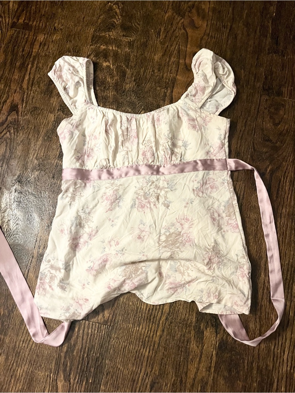 Hollister Floral Satin Ribbon Tie Blouse Y2K